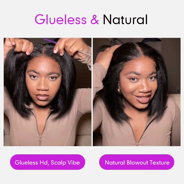 6×5 Pre-cut Hd Lace Kinky Straight Bob Wig 180% Density Wear Go Glueless Wig - thumbnail 7