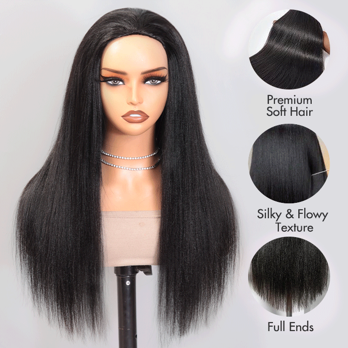 Yaki Straight 3 IN 1 Half Wig Flip Over Quick Weave Glueless Install 100% Natural Hairline - thumbnail 2