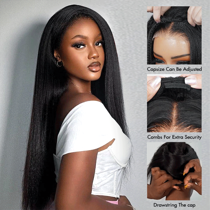 Yaki Straight 3 IN 1 Half Wig Flip Over Quick Weave Glueless Install 100% Natural Hairline - thumbnail 3