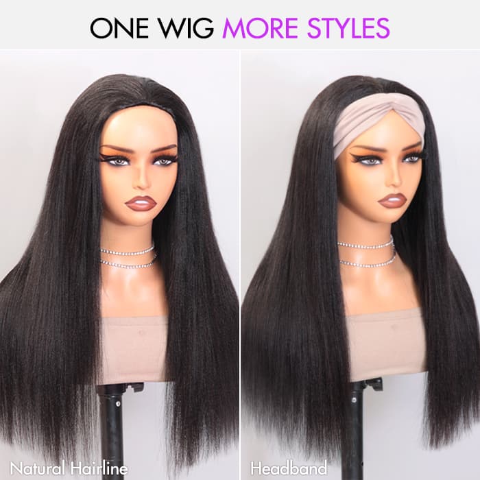 Yaki Straight 3 IN 1 Half Wig Flip Over Quick Weave Glueless Install 100% Natural Hairline - thumbnail 4
