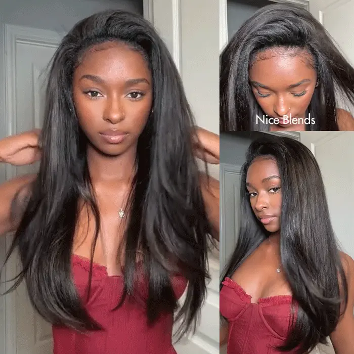 Yaki Straight 3 IN 1 Half Wig Flip Over Quick Weave Glueless Install 100% Natural Hairline