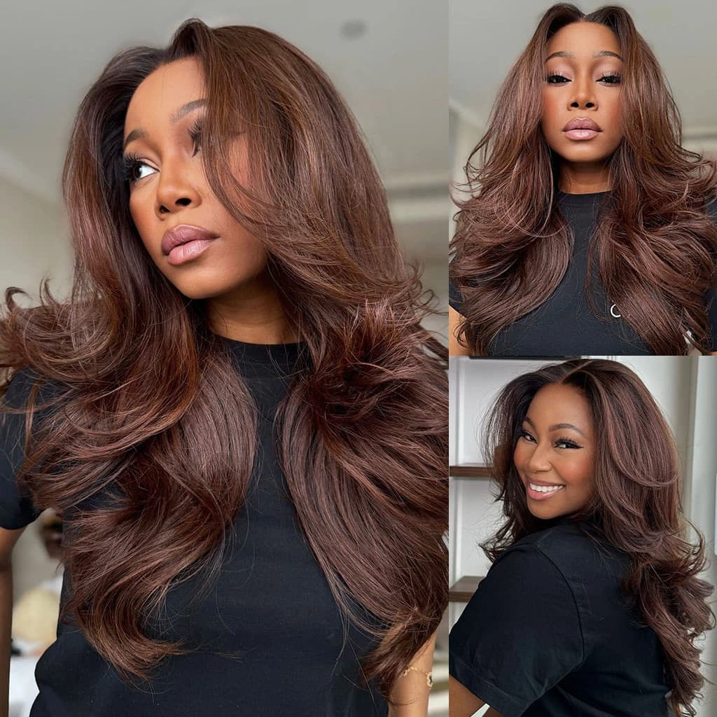 Butterfly Haircuts Dark Brown Body Wave 6×5 Glueless Wig Pre-layered Face Framing Wig 250% Density - thumbnail 2