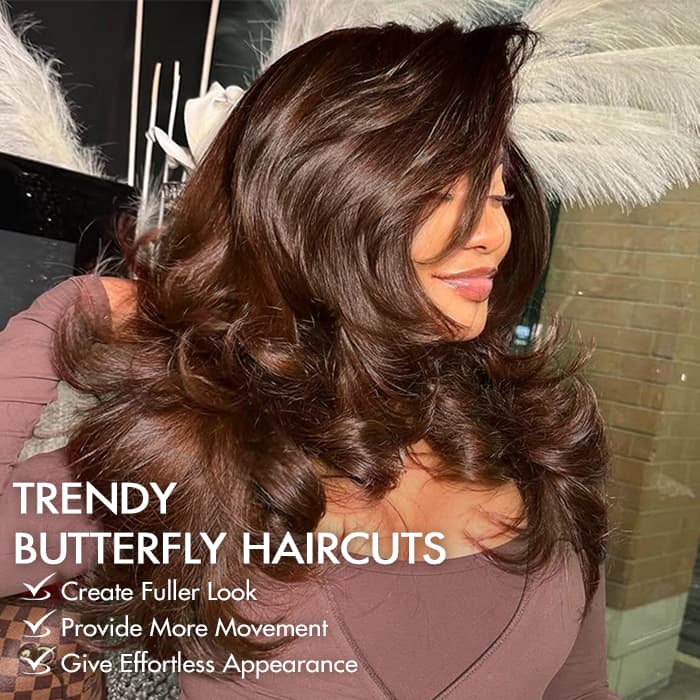 Butterfly Haircuts Dark Brown Body Wave 6×5 Glueless Wig Pre-layered Face Framing Wig 250% Density - thumbnail 5