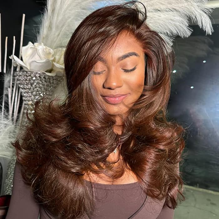 Butterfly Haircuts Dark Brown Body Wave 6×5 Glueless Wig Pre-layered Face Framing Wig 250% Density - thumbnail 6