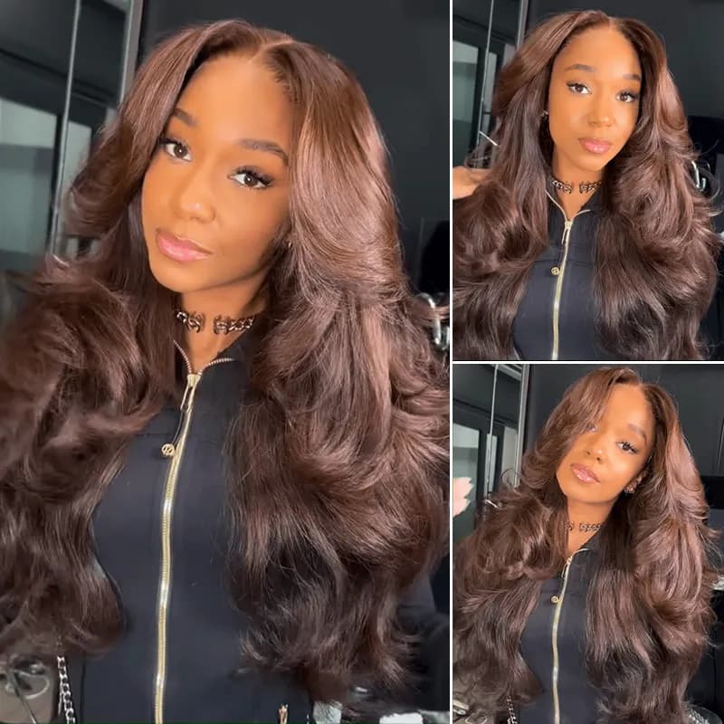 Butterfly Haircuts Dark Brown Body Wave 6×5 Glueless Wig Pre-layered Face Framing Wig 250% Density - thumbnail 3