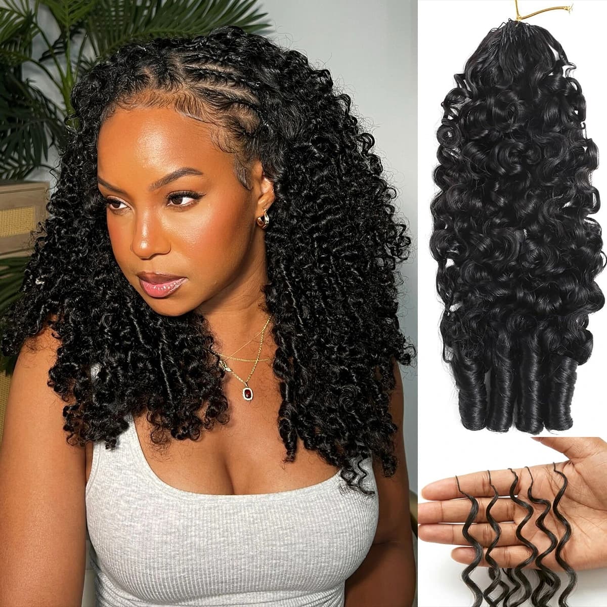 Feather Crochet Human Hair Extensions Pre-Separated Reusable Miracle Knots Boho Braids Burmese Curly / Kinky Curly