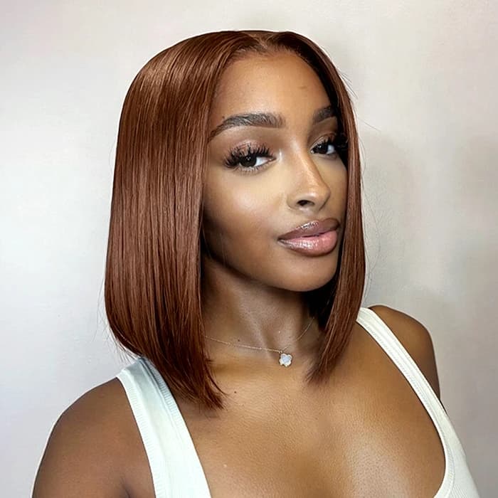 Toffee Brown Bone Straight Bob Wig 6×5 Pre-cut Lace Glueless Straight Bob Wig 180% Density - thumbnail 6