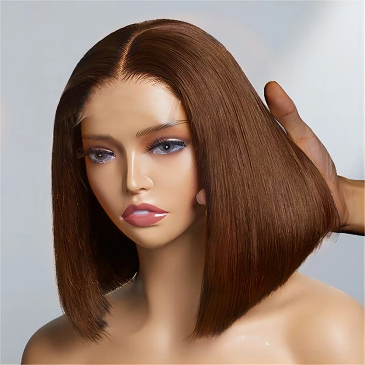 Toffee Brown Bone Straight Bob Wig 6×5 Pre-cut Lace Glueless Straight Bob Wig 180% Density - thumbnail 5
