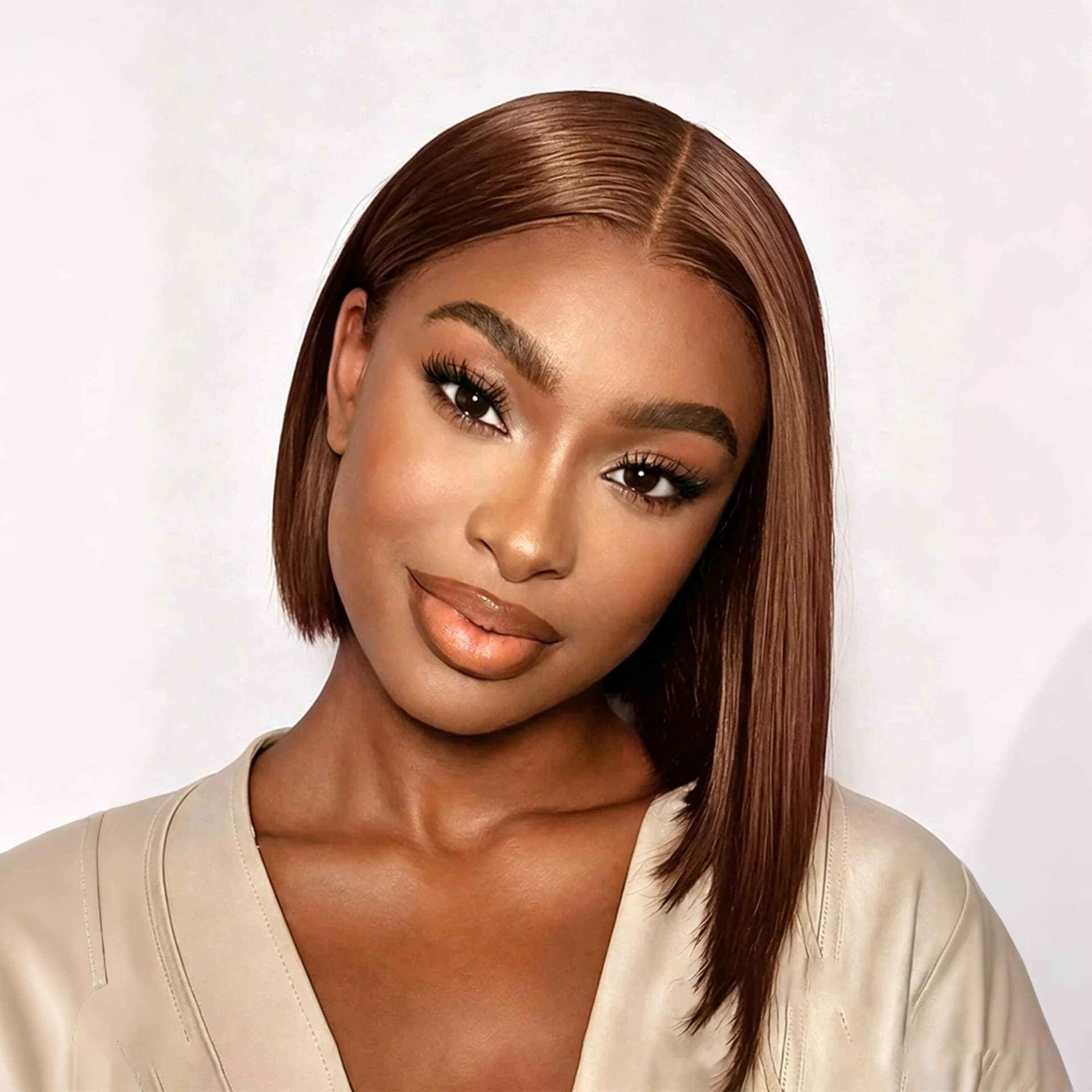 Toffee Brown Bone Straight Bob Wig 6×5 Pre-cut Lace Glueless Straight Bob Wig 180% Density - thumbnail 2