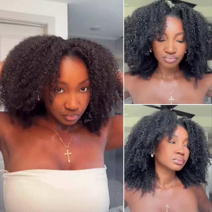 SDD Afro Curly Wear Go Half Wig with Layer Flip Over Glueless Install 100% Natural Hairline - thumbnail 2