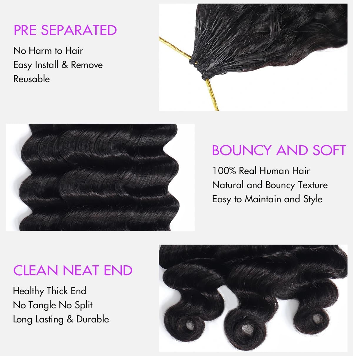 Feather Crochet Human Hair Extensions Loose Deep Wave Pre-Separated Reusable Miracle Knots Boho Braiding Hair - thumbnail 5