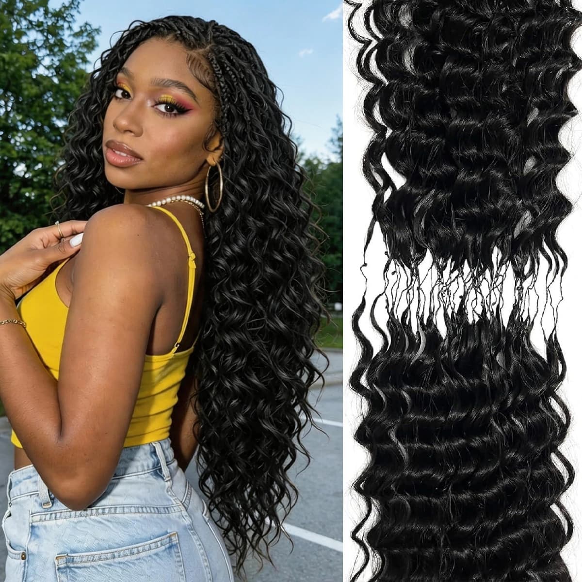 Feather Crochet Human Hair Extensions Loose Deep Wave Pre-Separated Reusable Miracle Knots Boho Braiding Hair - thumbnail 3
