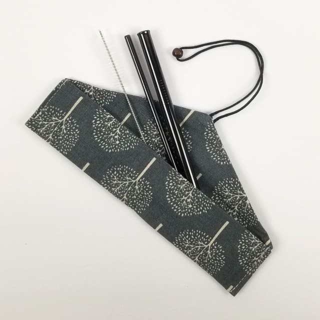 Reusable Stainless Steel Straws, Black, Set of 2 with Cleaner, Eco Friendly, Green Bag