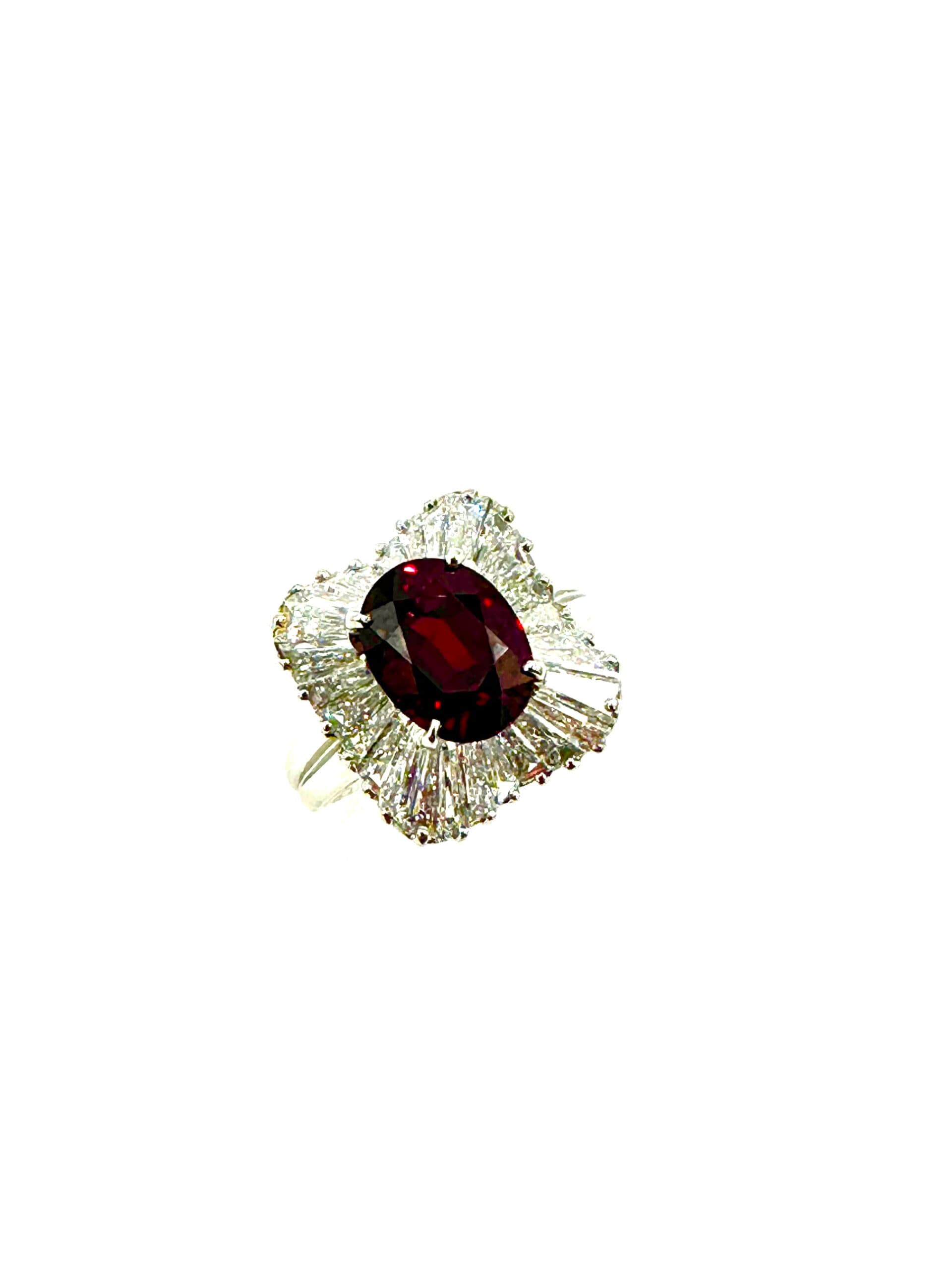 Oscar Heyman 3.87ct Oval Ruby and Baguette Diamond Platinum Ballerina Ring