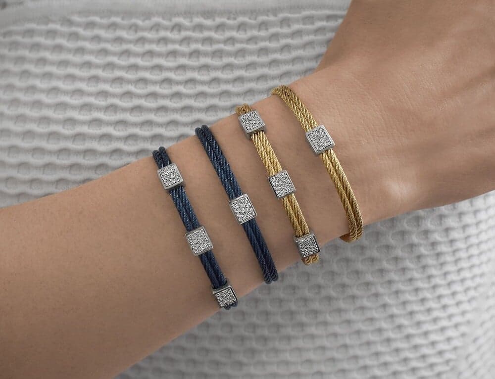 ALOR Cable Single Square Cube Station Bracelet with 18kt Gold & Diamonds - thumbnail 2