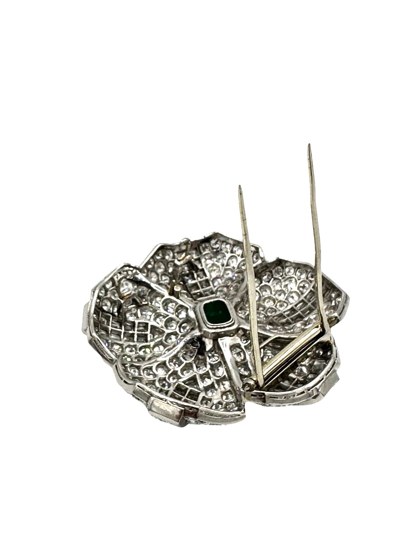 3.19 Carat Emerald & 15.45 Carats in Diamond Platinum Brooch - thumbnail 6