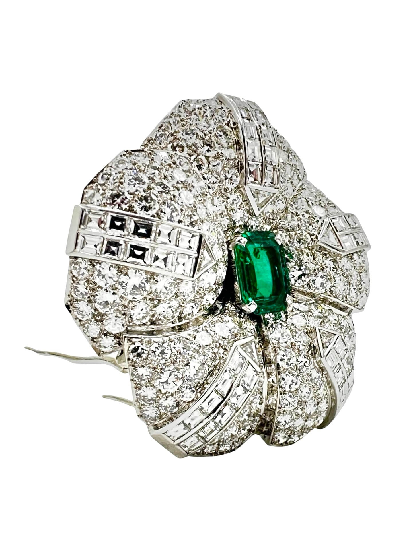 3.19 Carat Emerald & 15.45 Carats in Diamond Platinum Brooch - thumbnail 5