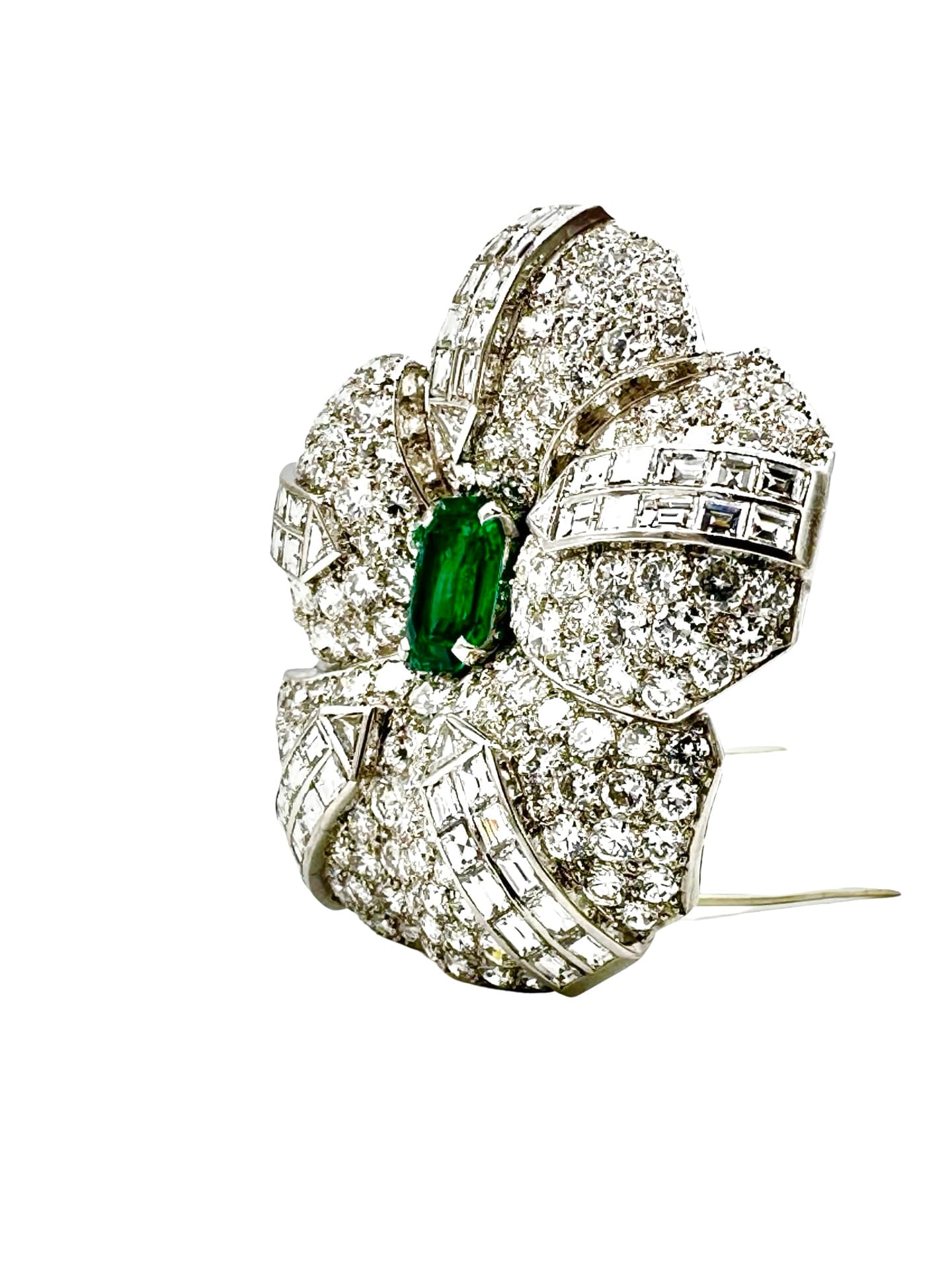 3.19 Carat Emerald & 15.45 Carats in Diamond Platinum Brooch - thumbnail 4