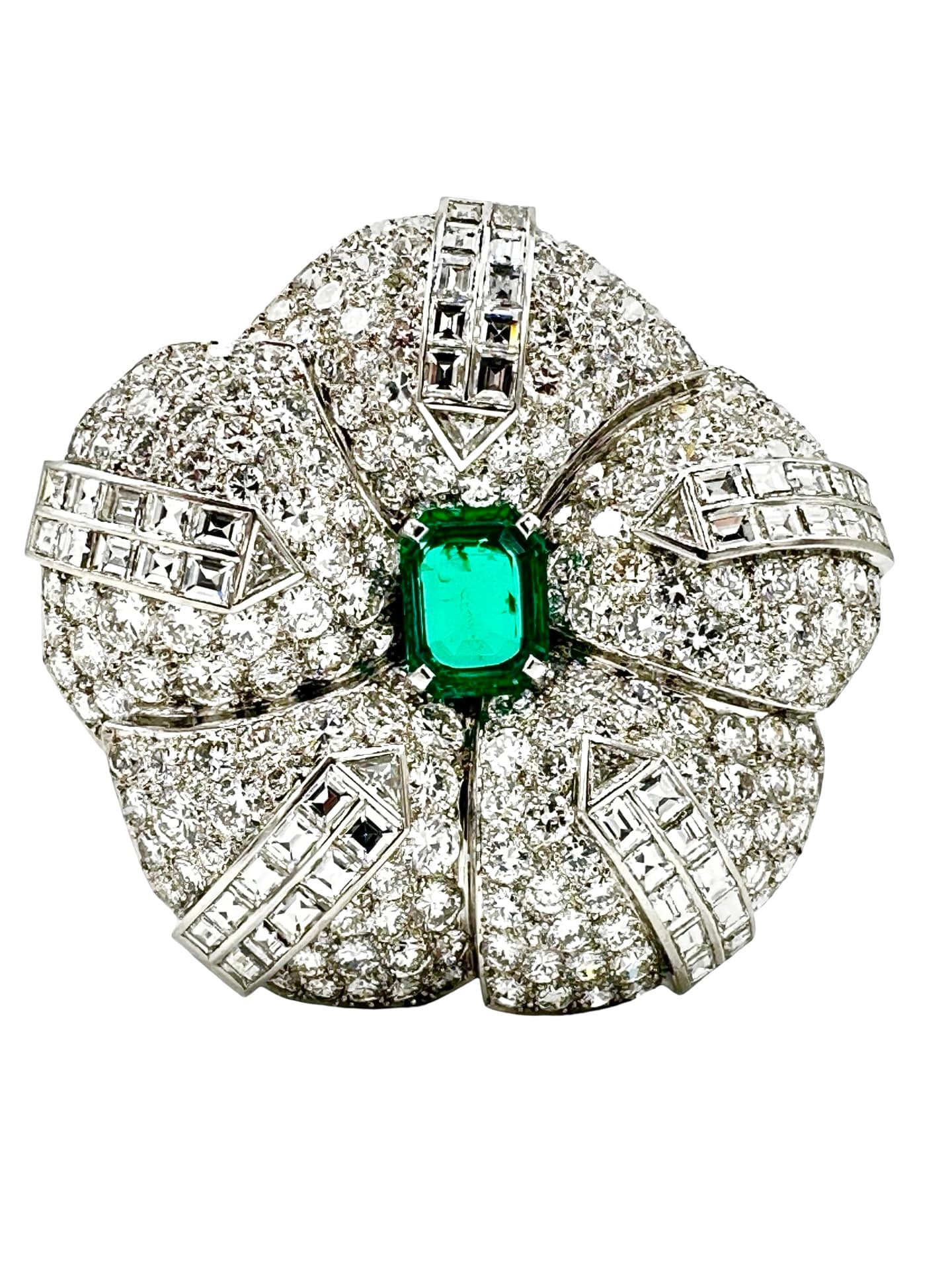 3.19 Carat Emerald & 15.45 Carats in Diamond Platinum Brooch