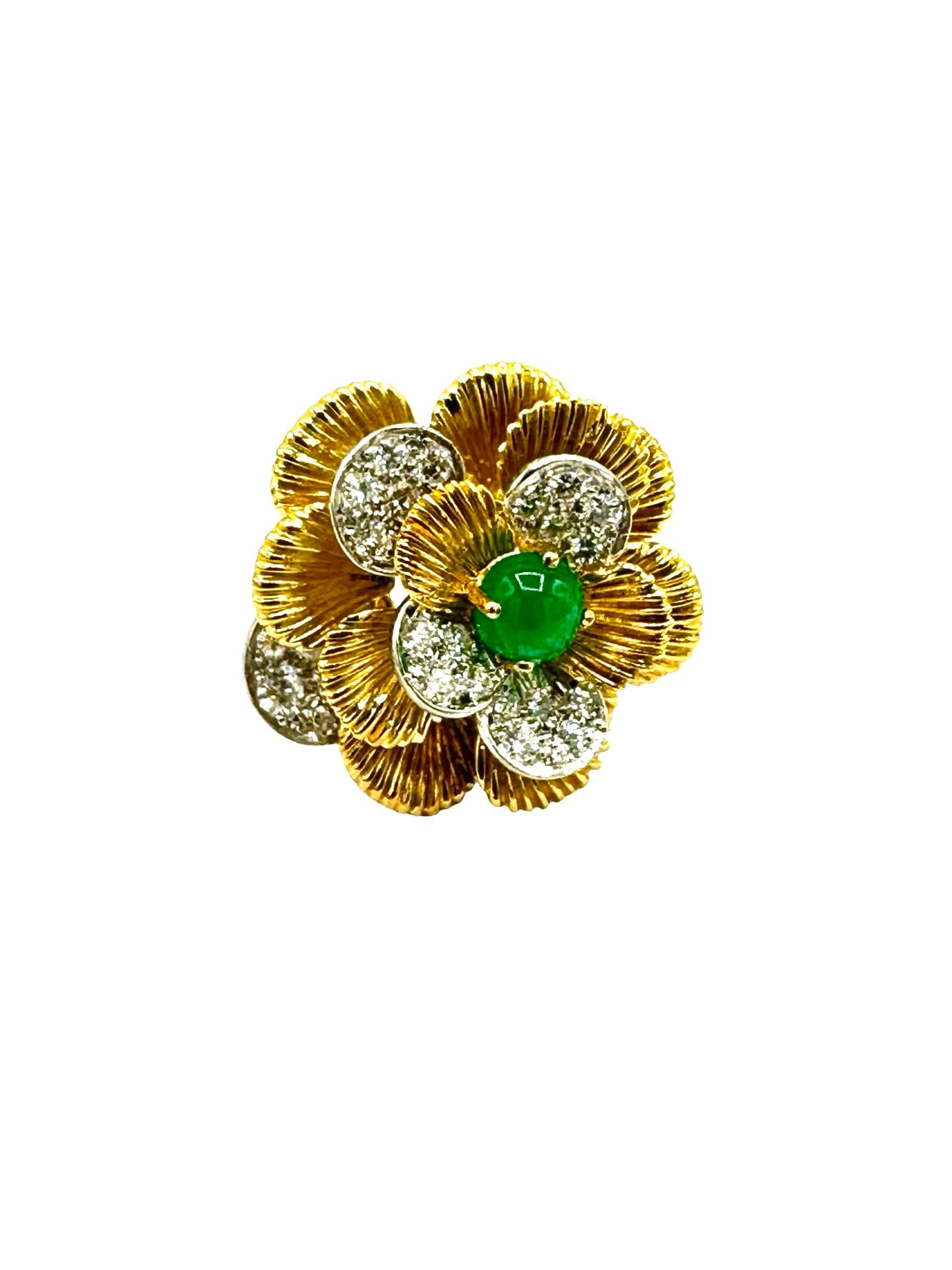1.00 Carat Cabochon Emerald and 2.00 Carat Diamond 18K and Platinum Flower Earrings - thumbnail 6