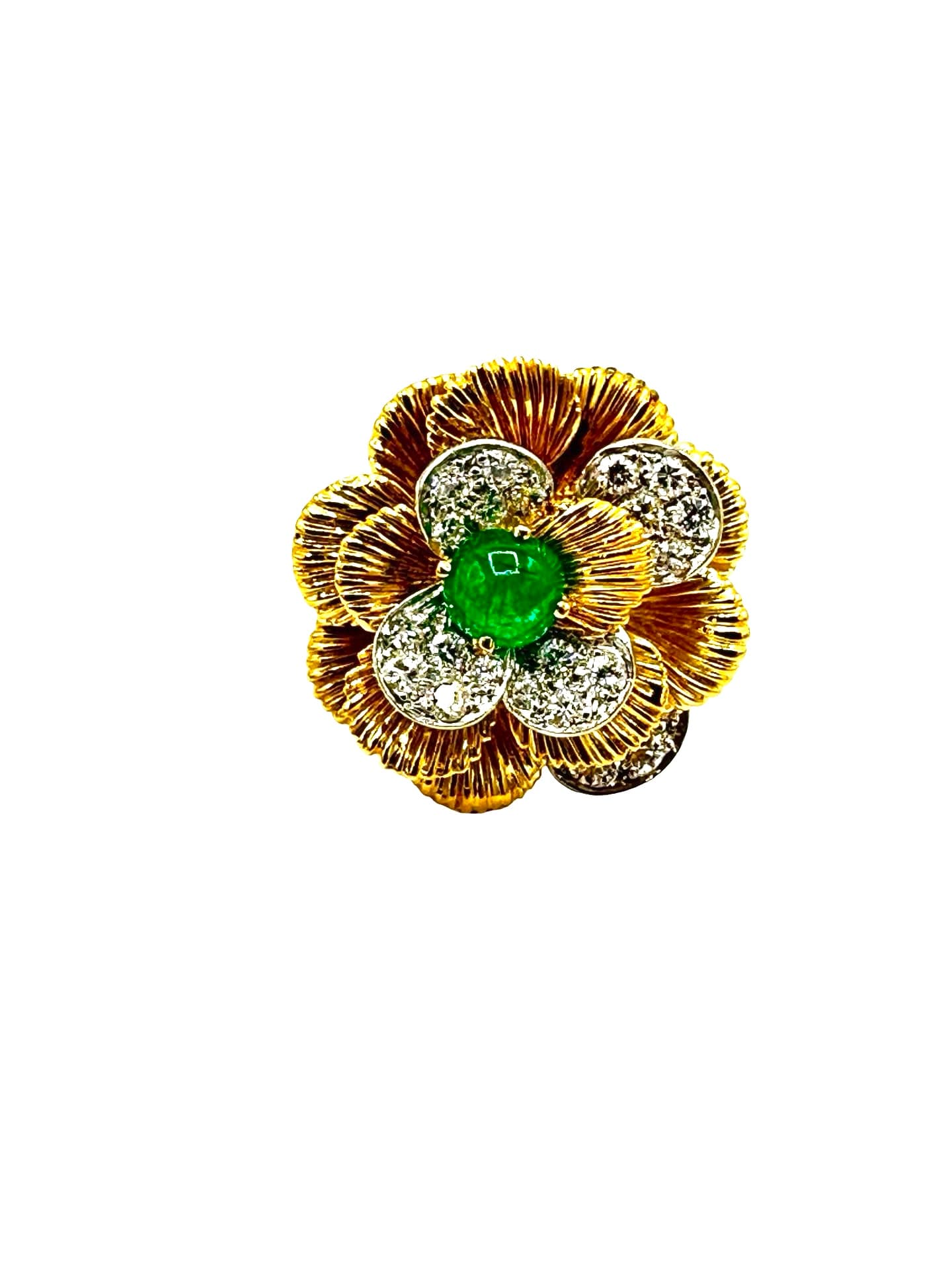 1.00 Carat Cabochon Emerald and 2.00 Carat Diamond 18K and Platinum Flower Earrings - thumbnail 5