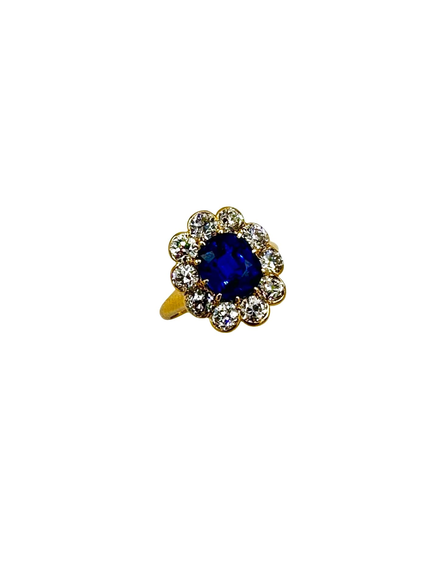 2.84 Carat Natural Cushion Sapphire and Diamond Gold Cocktail Ring