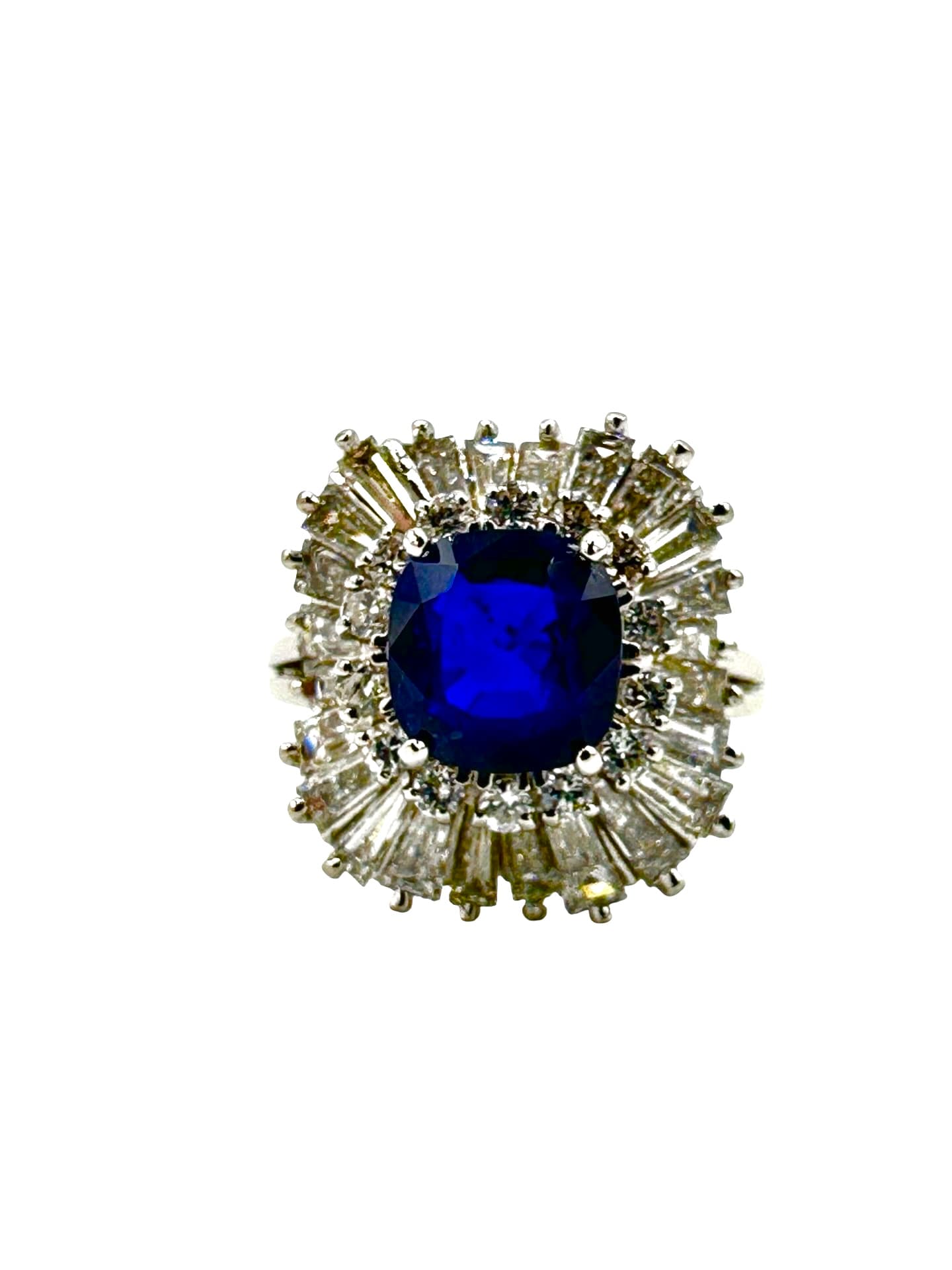 1.96 Carat Natural No Heat Cushion Sapphire and Diamond Platinum Cocktail Ring - thumbnail 2