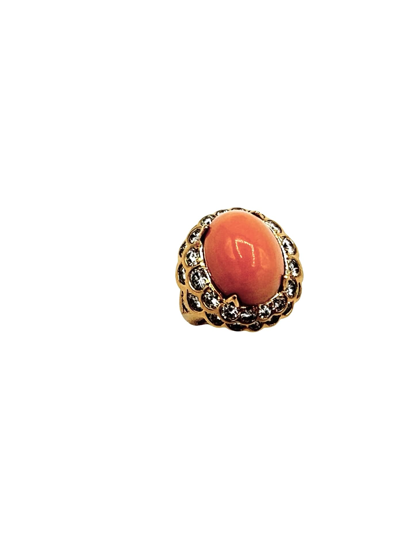 Cabochon Angel Skin Coral and Diamond 18K Yellow Gold Cocktail Ring