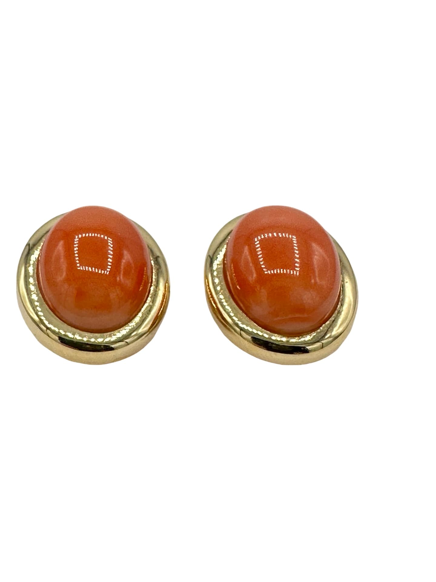 Cabochon Coral and 14K Yellow Gold Clip and Post Earrings - thumbnail 4