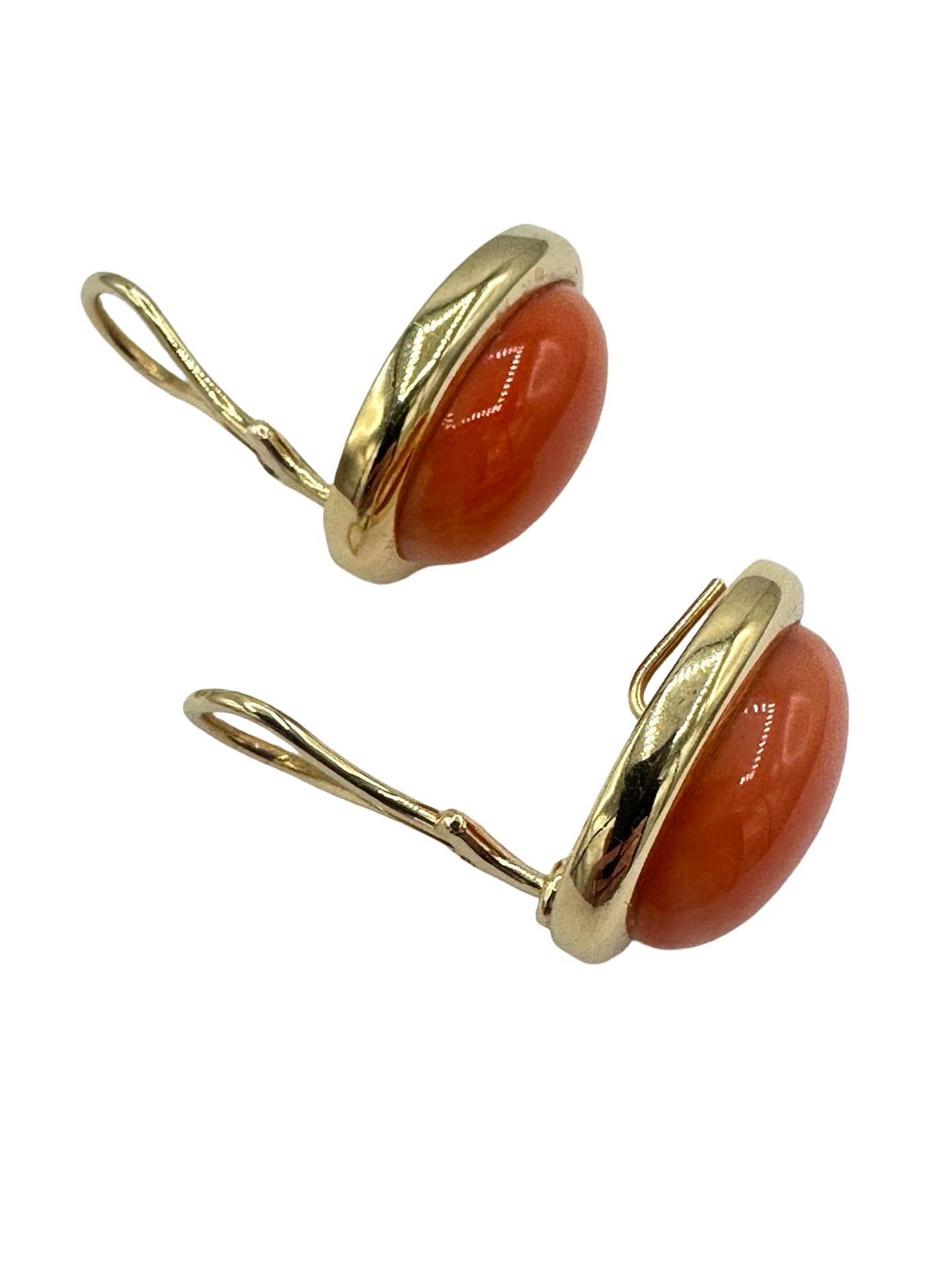 Cabochon Coral and 14K Yellow Gold Clip and Post Earrings - thumbnail 3