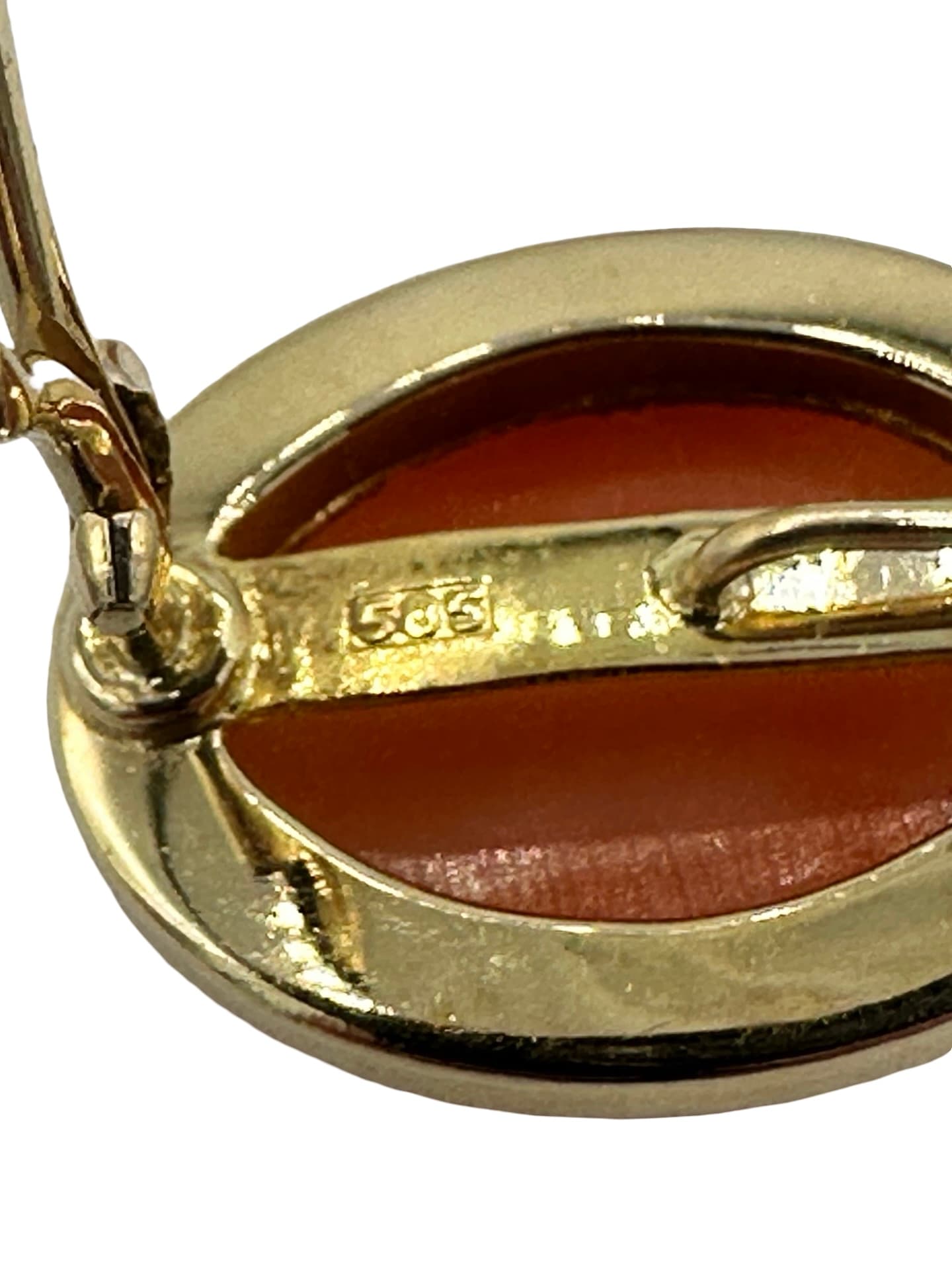 Cabochon Coral and 14K Yellow Gold Clip and Post Earrings - thumbnail 5