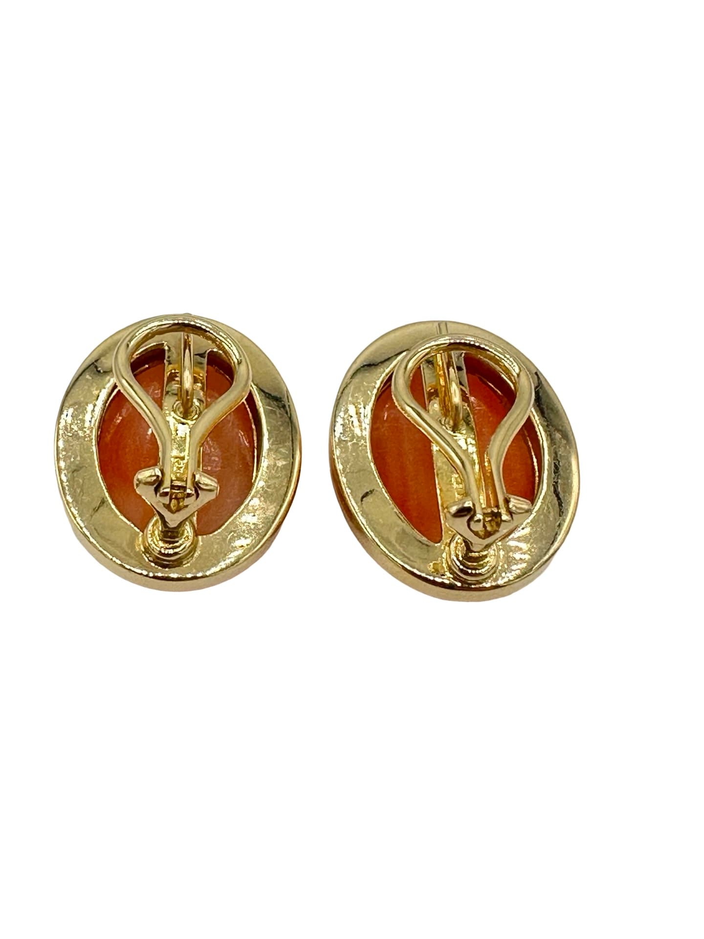 Cabochon Coral and 14K Yellow Gold Clip and Post Earrings - thumbnail 6