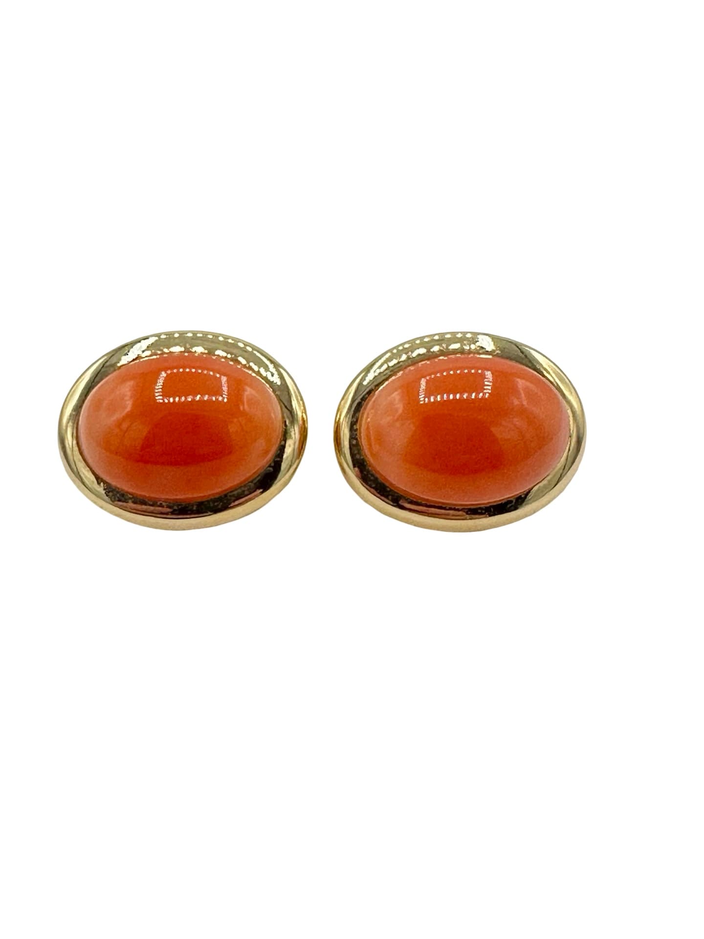 Cabochon Coral and 14K Yellow Gold Clip and Post Earrings - thumbnail 2
