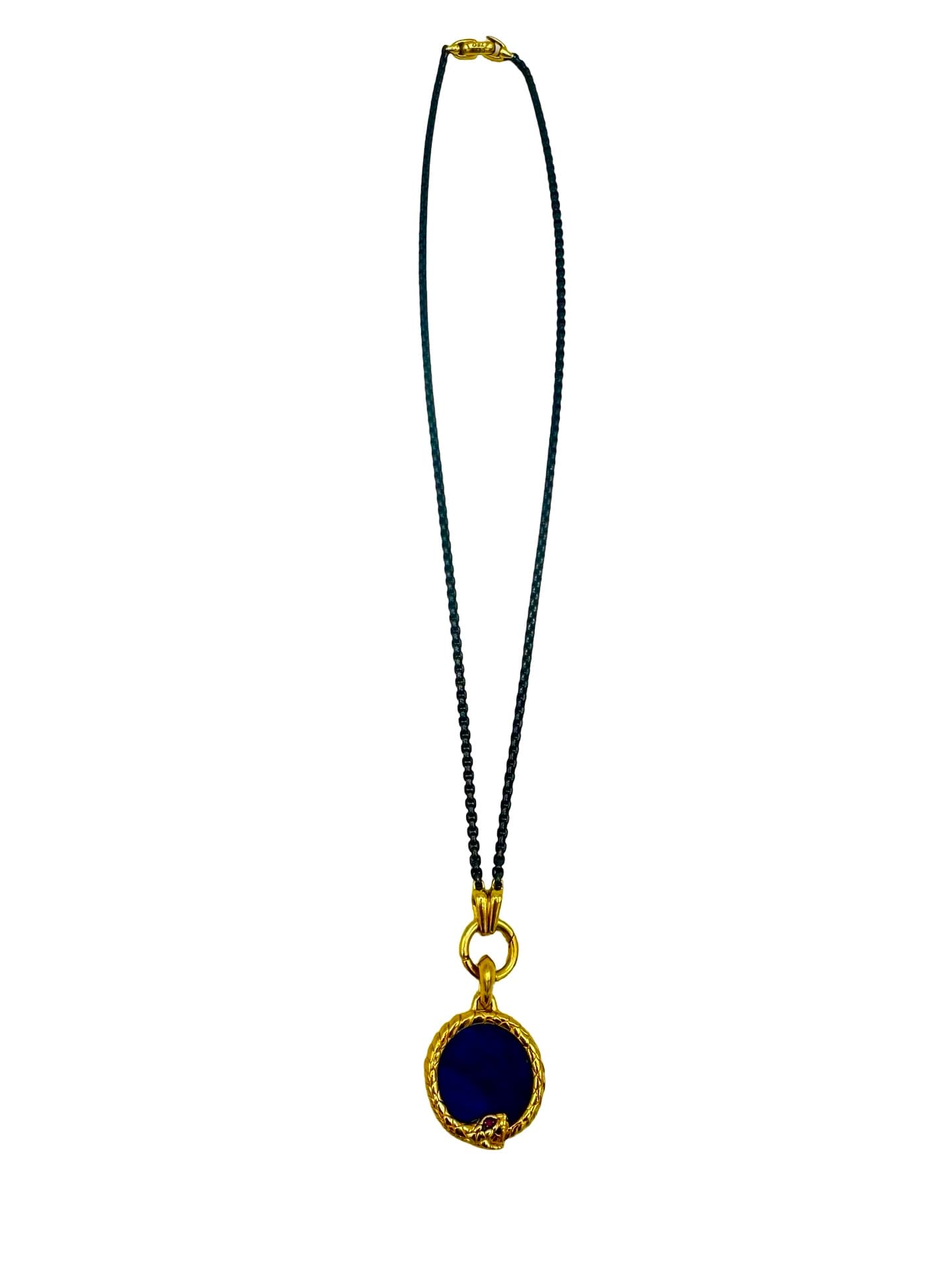 David Yurman Cairo Ouroboros Amulet 18K Yellow Gold w/ Lapis and Ruby w/ Chain - thumbnail 2