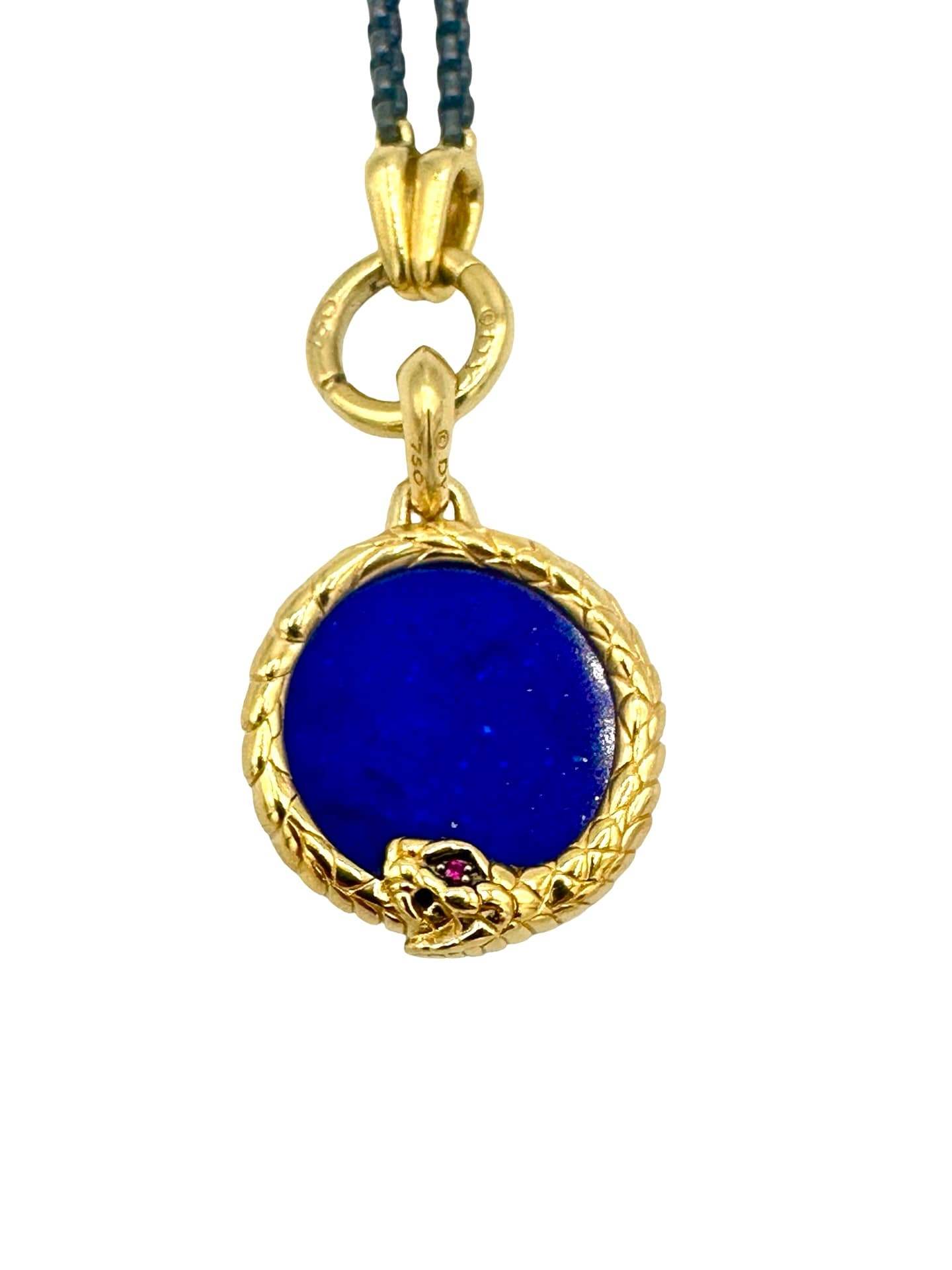 David Yurman Cairo Ouroboros Amulet 18K Yellow Gold w/ Lapis and Ruby w/ Chain - thumbnail 9
