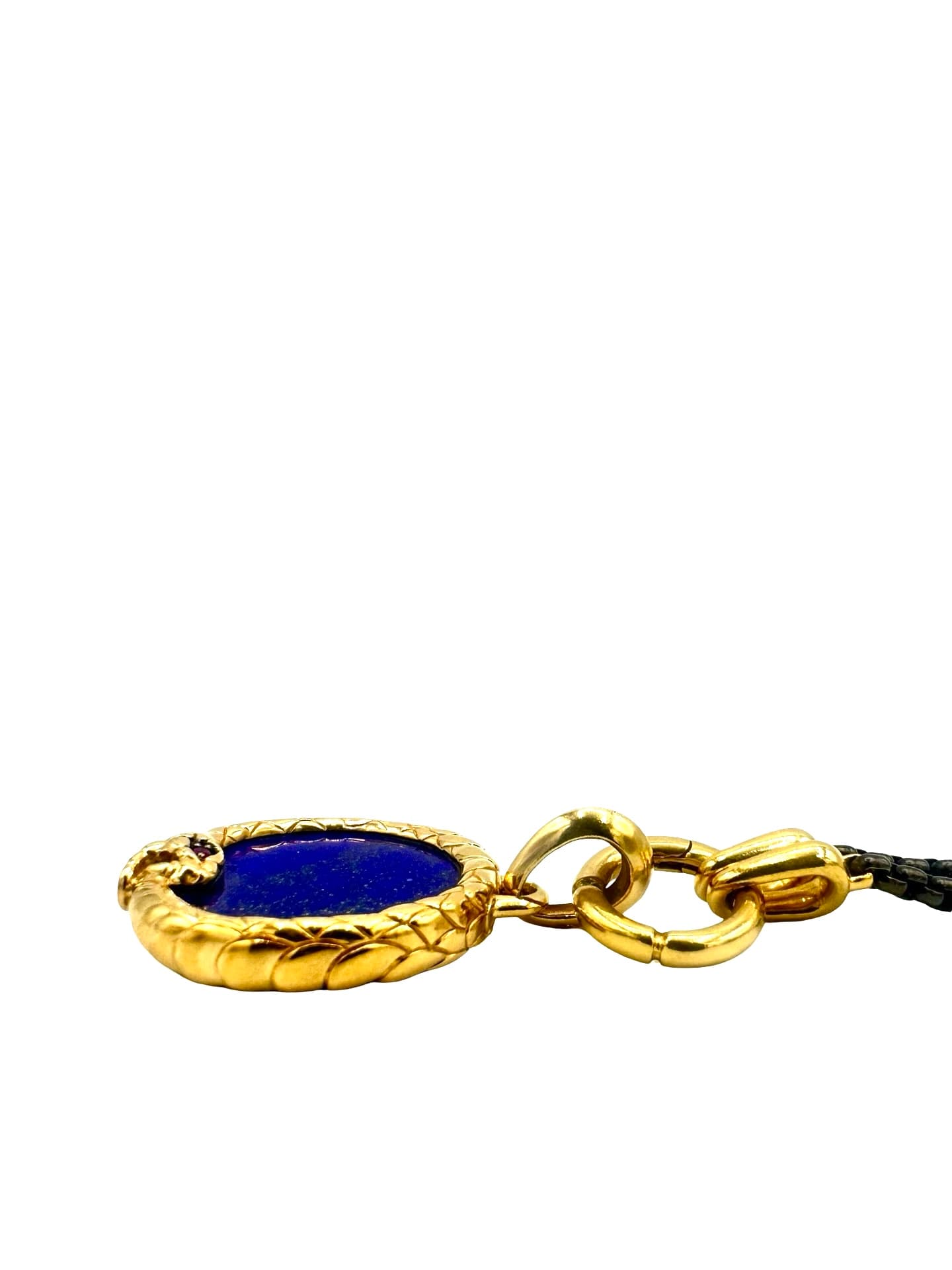 David Yurman Cairo Ouroboros Amulet 18K Yellow Gold w/ Lapis and Ruby w/ Chain - thumbnail 5