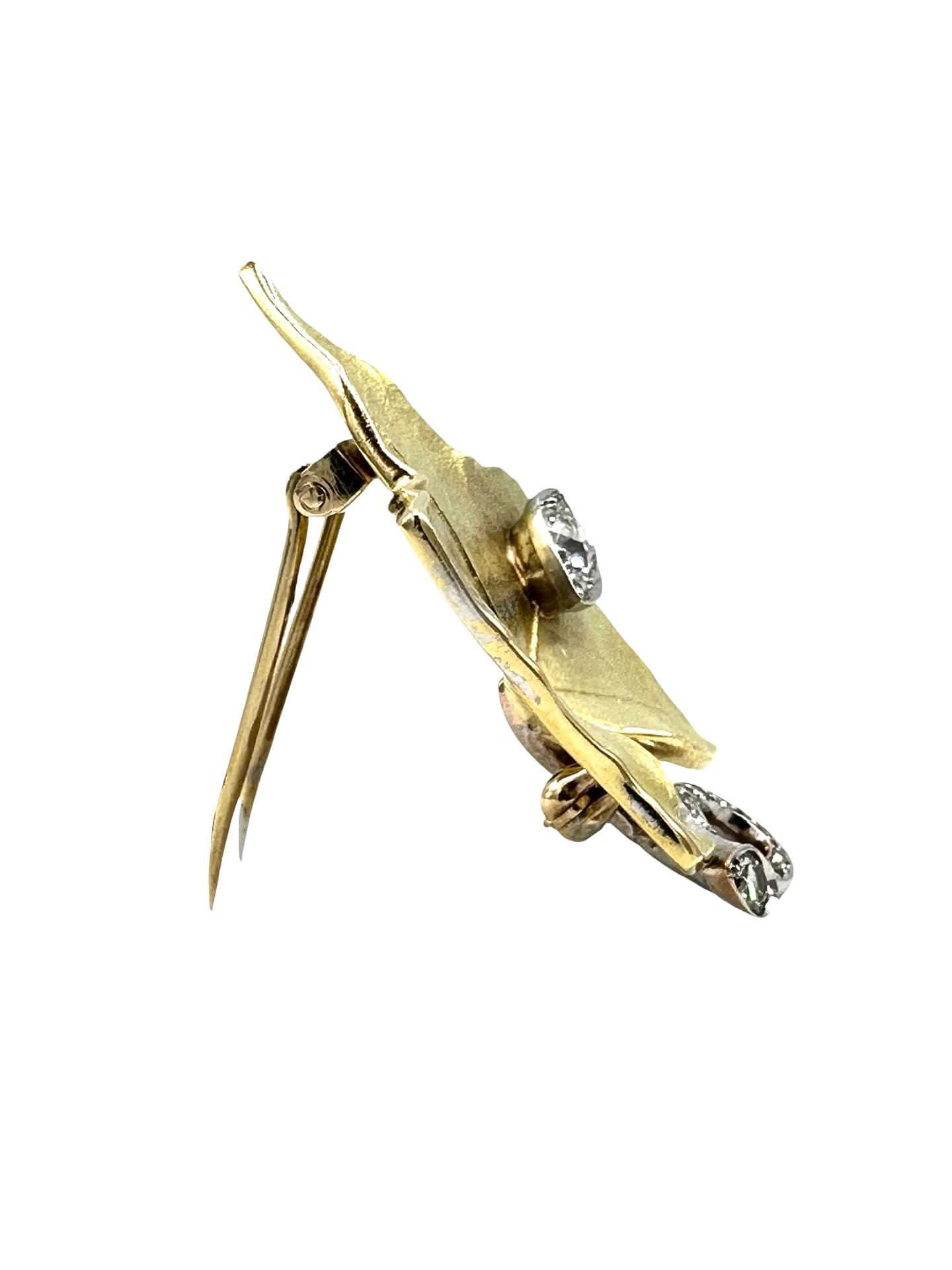 1.43 Carats Diamond Cartier Platinum and 18K Gold Leaf Brooch - thumbnail 3
