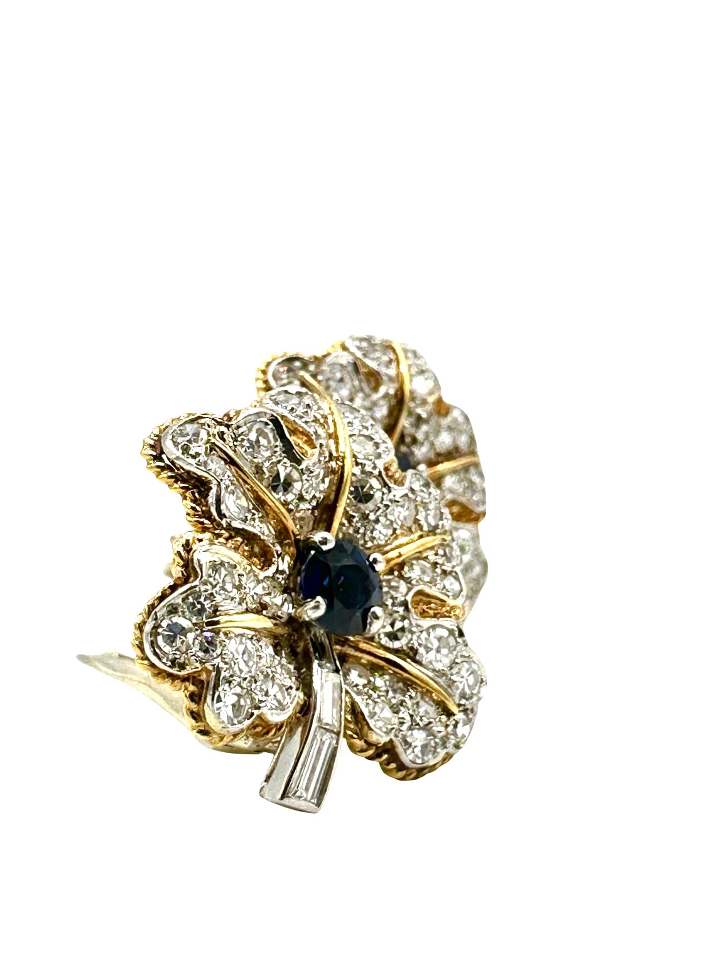 18K White & Yellow Gold Diamond and Sapphire Floral Leaf Earrings - thumbnail 4
