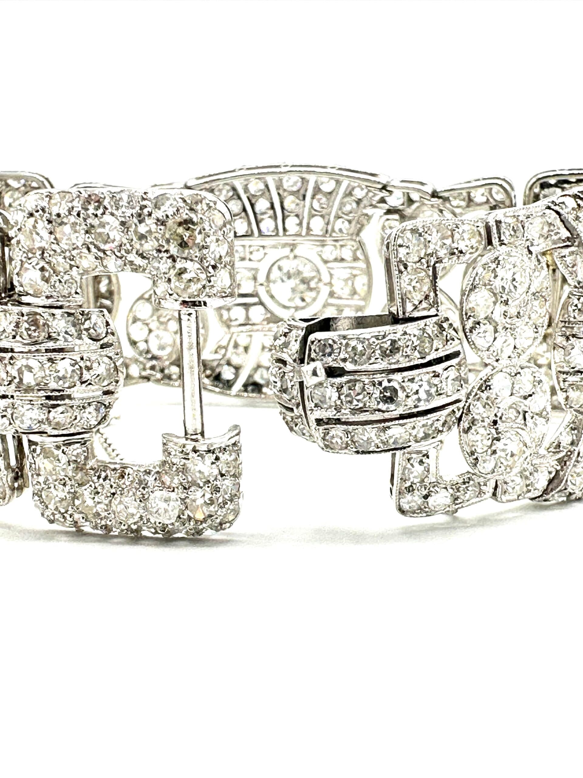 Art Deco Platinum Diamond Bracelet with 14.20 Carats Total Weight - thumbnail 7