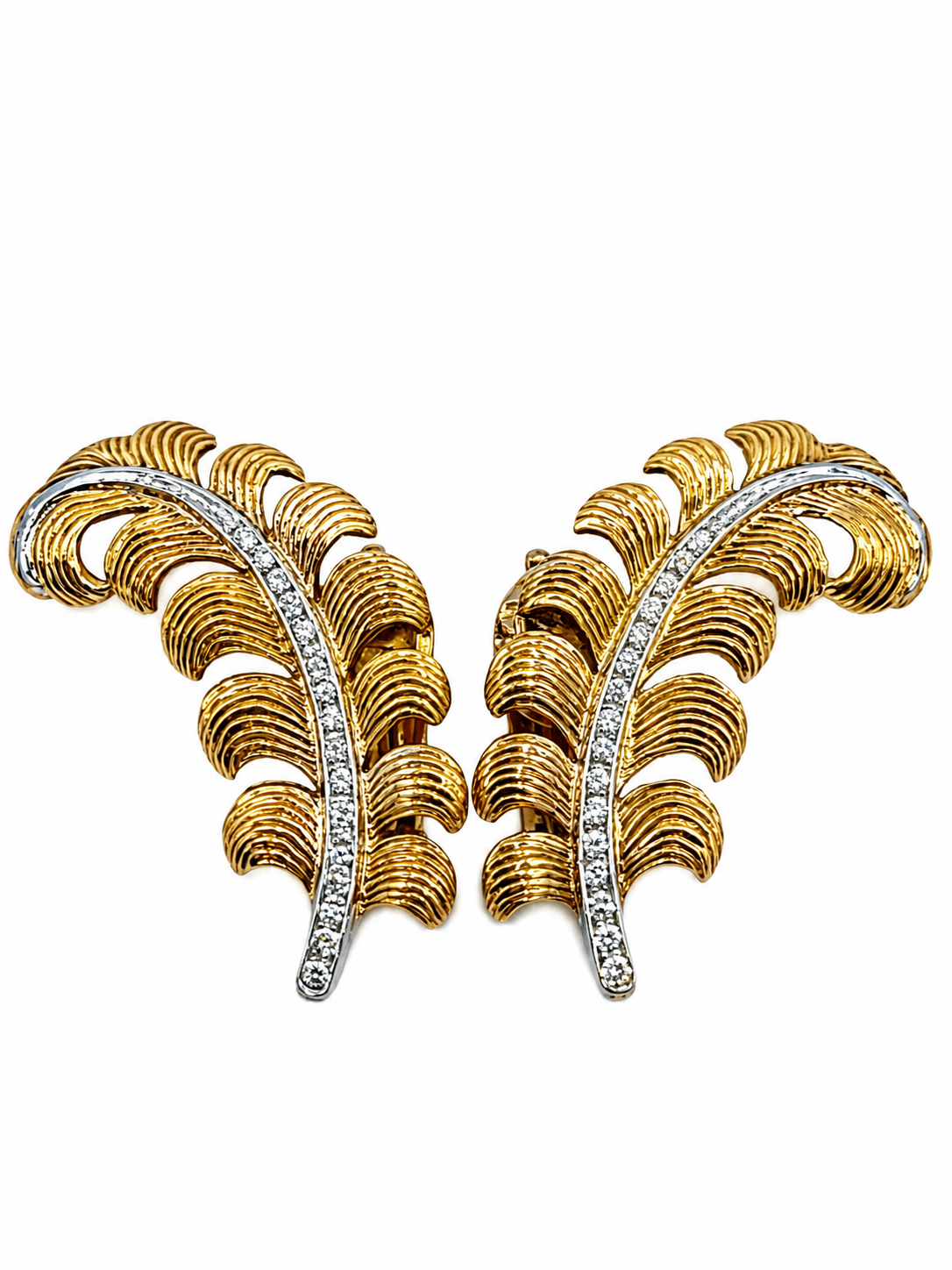Tiffany & Co. Diamond & 14K Yellow Gold Feather Clip Earrings