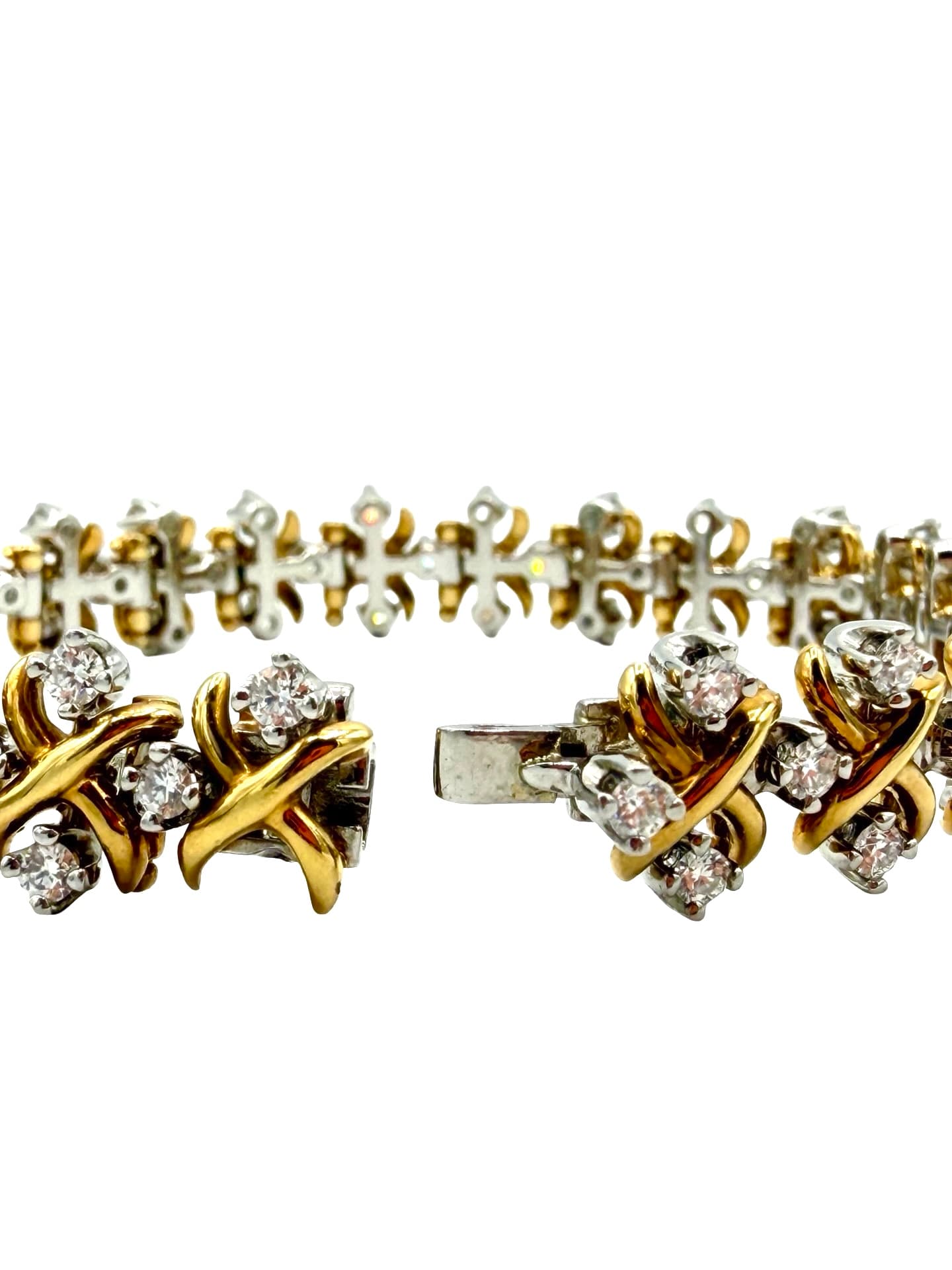 Tiffany & Co. Schlumberger Diamond Gold & Platinum X Bracelet - thumbnail 5