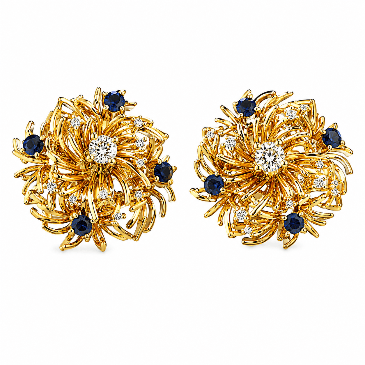 Tiffany & Co. Retro 18K Gold Diamond & Sapphire Earrings