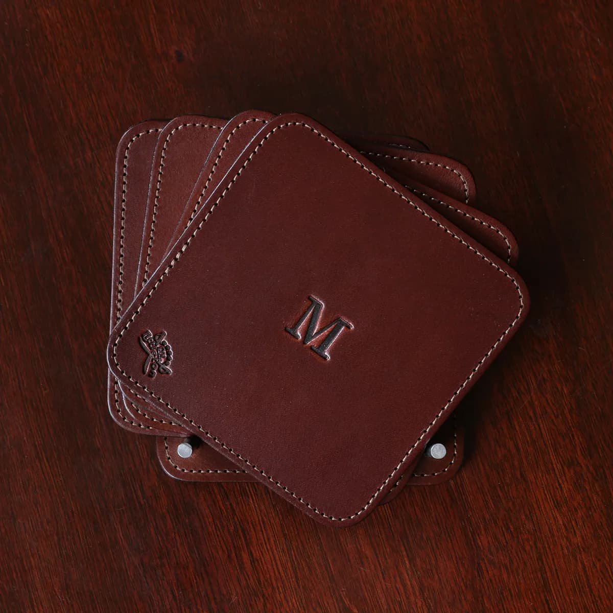 Square Leather Coasters – Vintage Brown – Set of 4