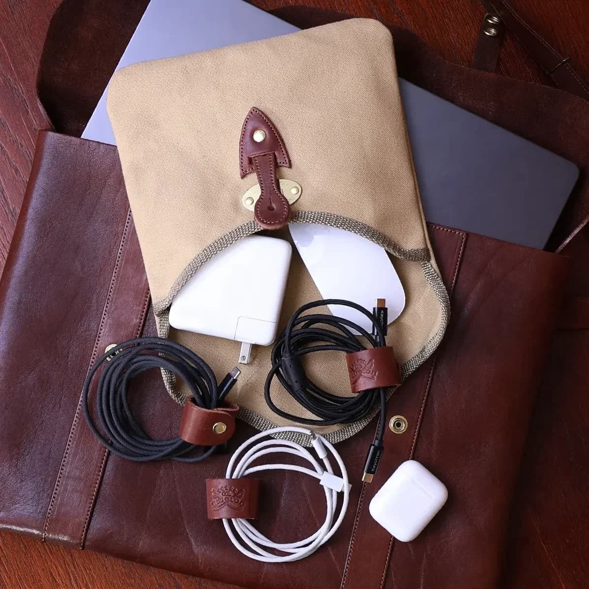 Tech & Travel Pouch – Canvas with American Steerhide Trim - thumbnail 4