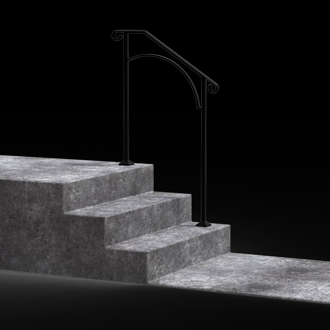 Arch #2 Stand Alone Wrought Iron Handrail Fits 2 or 3 Stairs