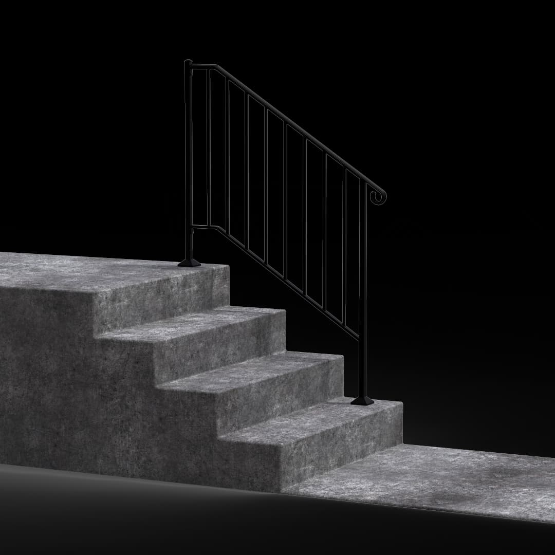 Newel #3 – Wrought Iron Handrail Fits 3 or 4 Stairs – Handrail For Stairs and Porches