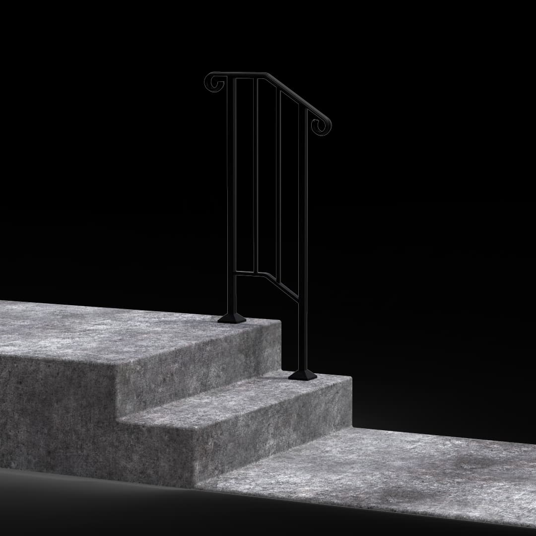 Picket #1 Stand Alone Wrought Iron Handrail Fits 1 or 2 Stairs
