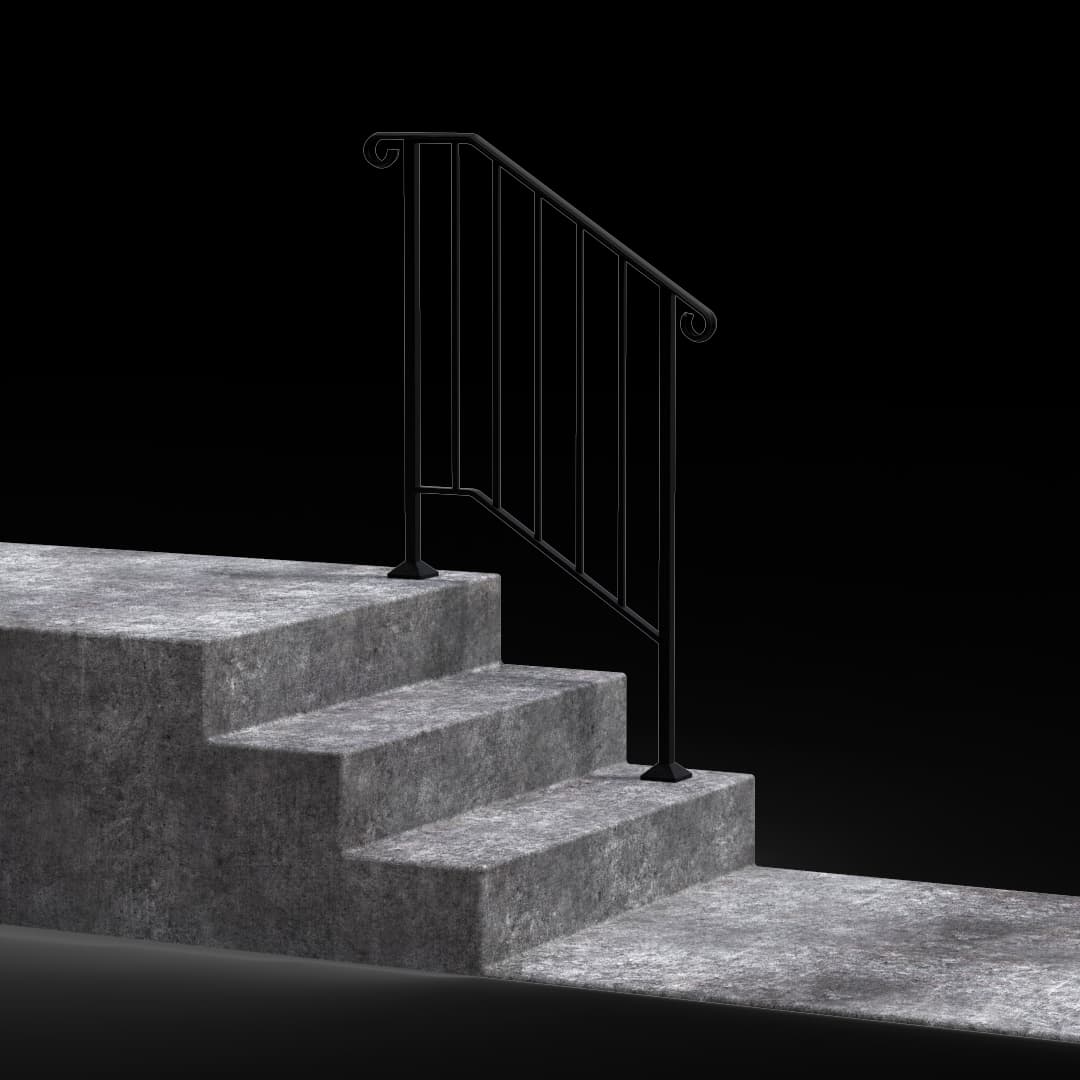 Picket #2 Stand Alone Wrought Iron Handrail Fits 2 or 3 Stairs