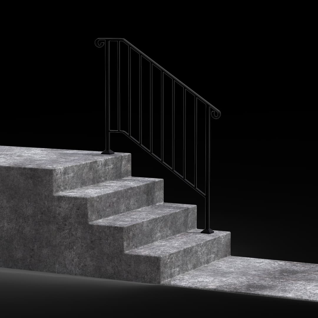 Picket #3 Stand Alone Wrought Iron Handrail Fits 3 or 4 Stairs