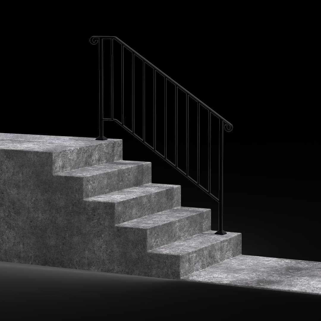 Picket #4 Stand Alone Wrought Iron Handrail Fits 4 or 5 Stairs